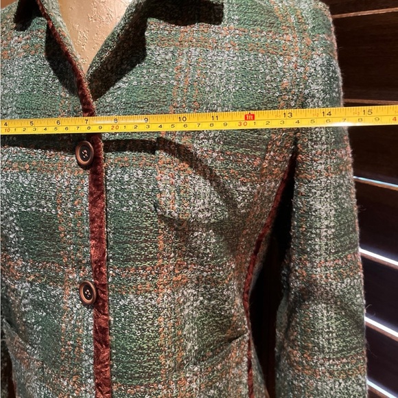 Harve Benard Green tweed jacket with brown velvet trim- size 6 - Picture 7 of 7